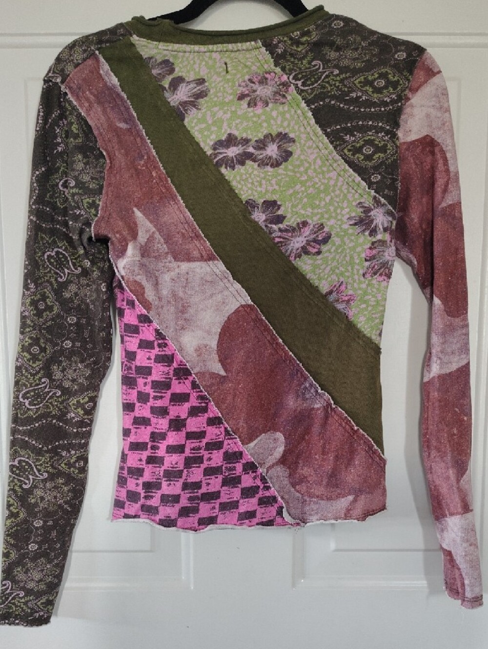 We The Free Patchwork Grunge Floral & Paisley Long Sleeve Top -Olive Green, Pink - Picture 5 of 5